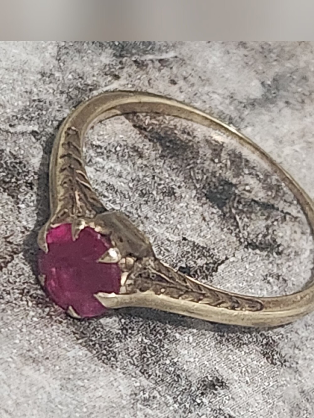 Antique 14k Gold Art Deco 6-pronged Lab Ruby Filigree Solitaire Ring - Picture 5 of 16
